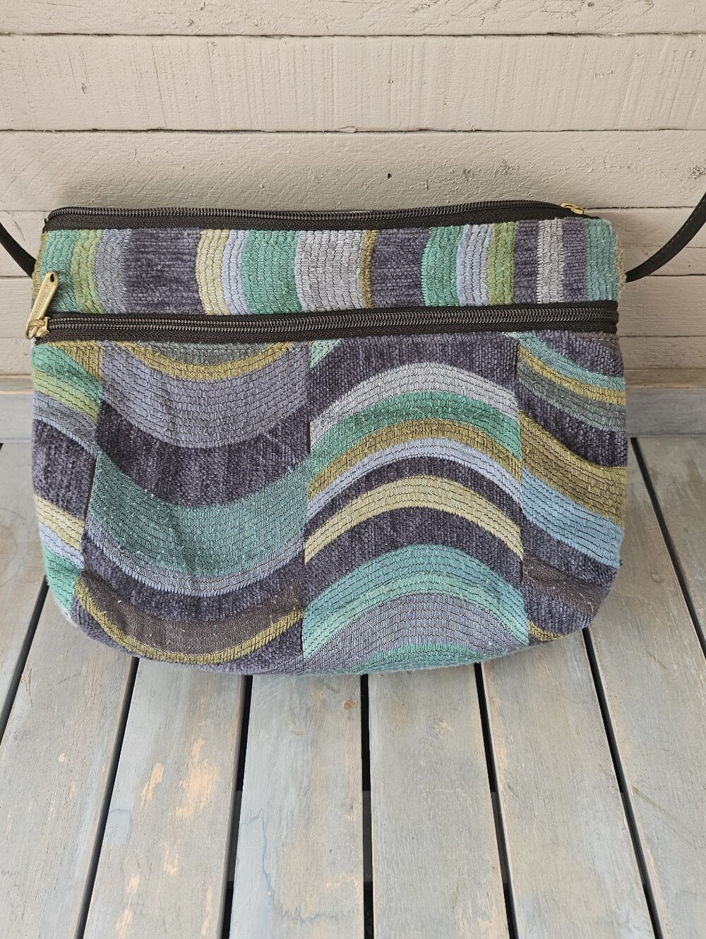DANNY K OF BEVERLY HILLS Vintage Tapestry Zipper Purse Adjustable Blue Green
